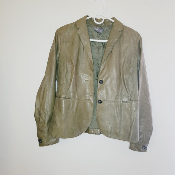 Vince Leather Jacket Womens Green Size 4 Biker Motorcycle Classic Fall Pick Flaw - Picture 12 of 16